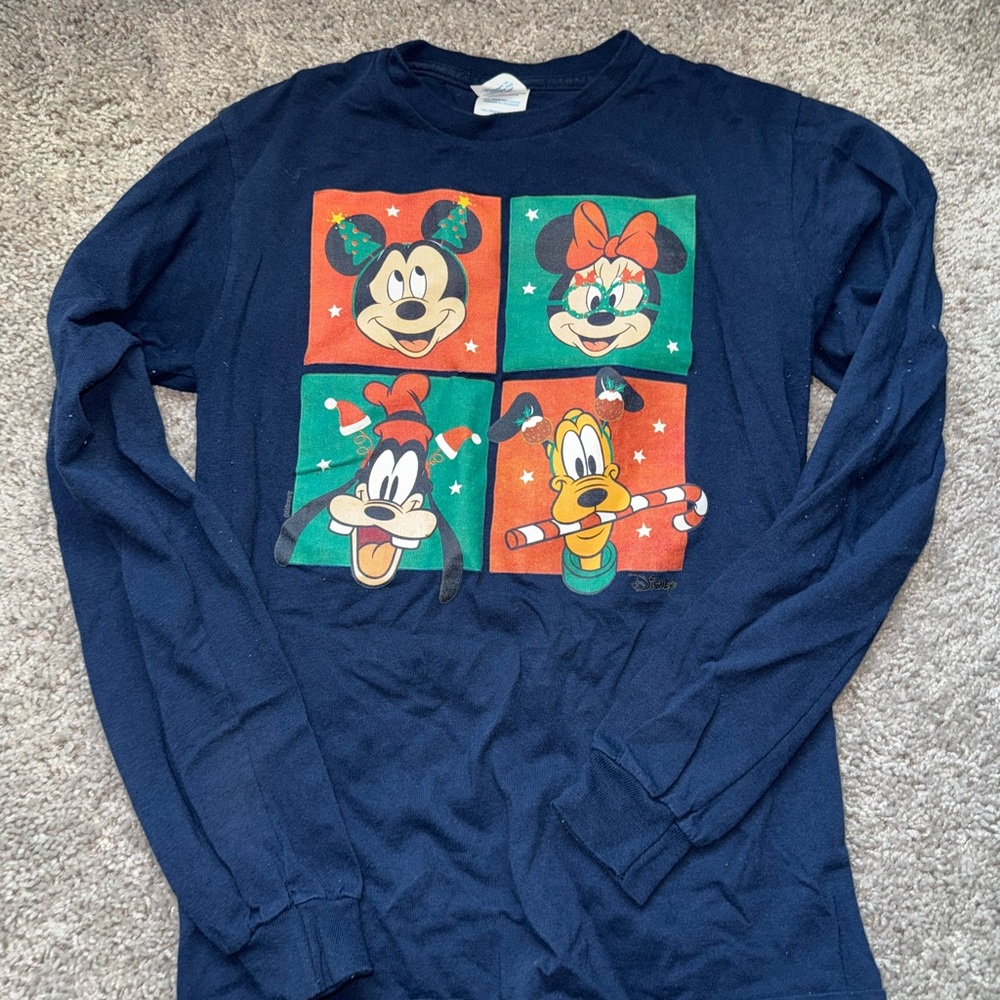 Women's Disney Christmas Navy Blue Long Sleeve Shirt